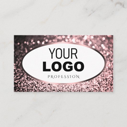 ノーブルバラピンクと白スパークルグリッター追加ロゴ 名刺 (正面)