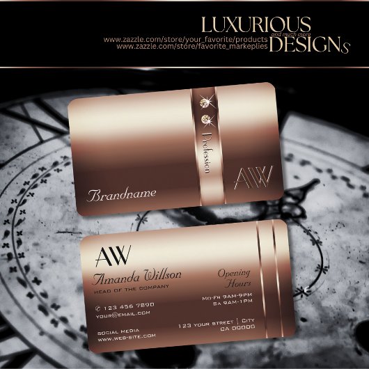 ノーブルバラ金ゴールドデコールシマーリーダイヤモンドイニシャル 名刺