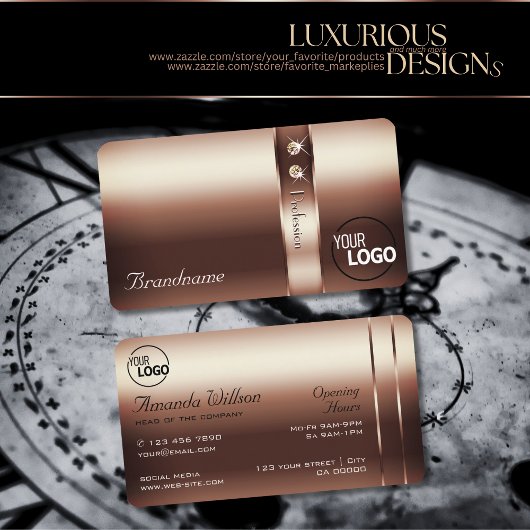 ノーブルバラ金ゴールドデコールシメリーダイヤモンド追加ロゴ 名刺