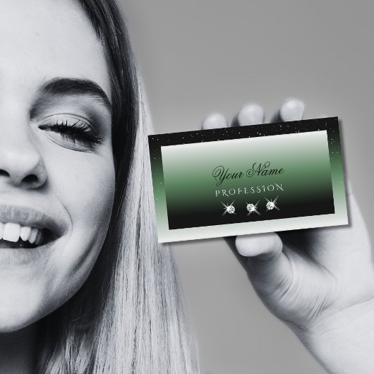 ノーブルブラックグリーングラデーションスパークルダイヤモンドエレガント 名刺