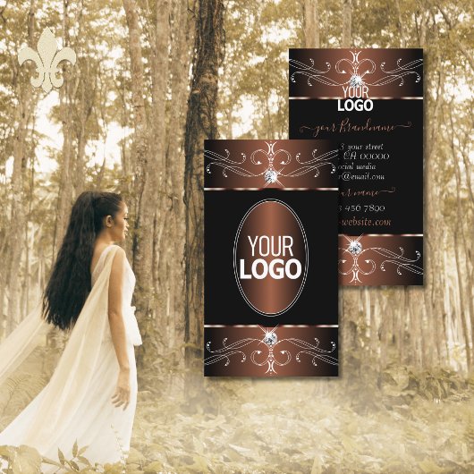 ノーブルブラックコーヒーブラウン華美オーナメントとロゴ 名刺