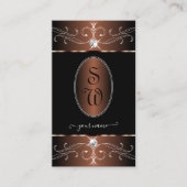 ノーブルブラックコーヒーブラウン華美オーナメントイニシャル 名刺 (正面)