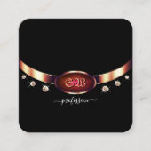 ノーブルブラックバラ金ゴールドとRed Marble with Monogram スクエア名刺 (正面)