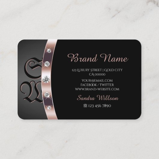 ノーブルブラックバラ金ゴールドシャイニーダイヤモンドとイニシャル 名刺 (裏面)