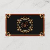 ノーブルブラックブラウン金ゴールドモノグラムフォトQRコード 名刺 (正面)