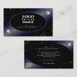 ノーブルブラックブルーグリッタースターズダイヤモンドとロゴ 名刺