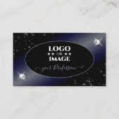 ノーブルブラックブルーグリッタースターズダイヤモンドとロゴ 名刺 (正面)