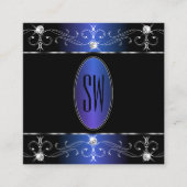 ノーブルブラックブルーパープル華美オーナメントイニシャル スクエア名刺 (正面)