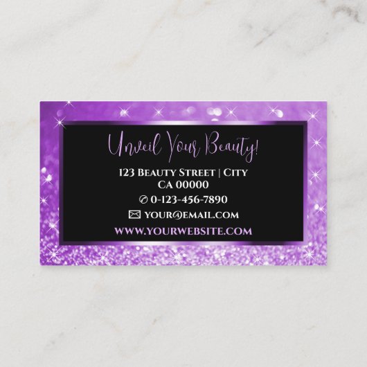 ノーブルブラックラグジュアリーパープルグラデーションきらめくグリッター 名刺 (裏面)