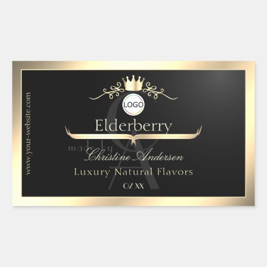 ノーブルブラック製品ラベル金ゴールド枠ロゴモノグラム 長方形シール (正面)