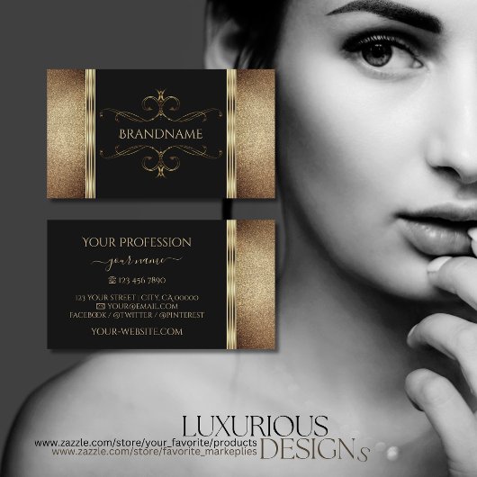 ノーブルブラック金ゴールドエレガントグリッター華美観賞用 名刺