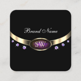ノーブルブラック金ゴールドパープルマーブルダイヤモンド スクエア名刺
