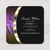 ノーブルブラック金ゴールドパープルマーブルダイヤモンド スクエア名刺 (裏面)