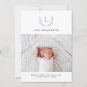 ノーブルブルーモノグラムリース誕生発表 招待状 (正面)