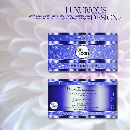 ノーブルブルー発光グリッター輝く星とロゴ 名刺