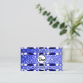 ノーブルブルー発光グリッター輝く星とロゴ 名刺 (スタンド正面)