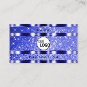 ノーブルブルー発光グリッター輝く星とロゴ 名刺 (正面)