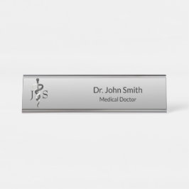 ノーブルメディカルクエレガントリー白黒アスクレピオス デスクネームプレート