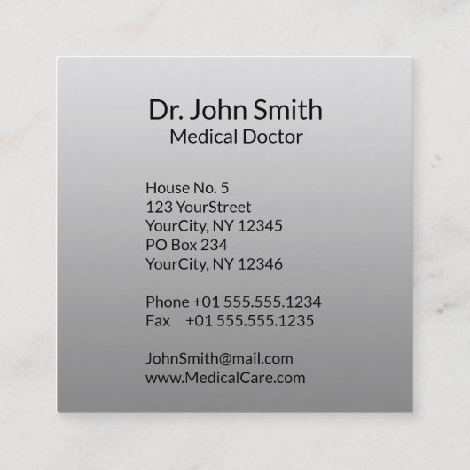 ノーブルメディカルクラシーエレガント白黒アスクレピオス スクエア名刺 (裏面)