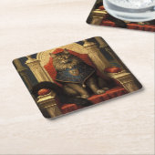 ノーブルメーンクーンキャット玉座アートプリント スクエアペーパーコースター (アングル)