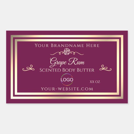 ノーブルワインレッド製品ラベル金ゴールドフレームとロゴ 長方形シール (正面)