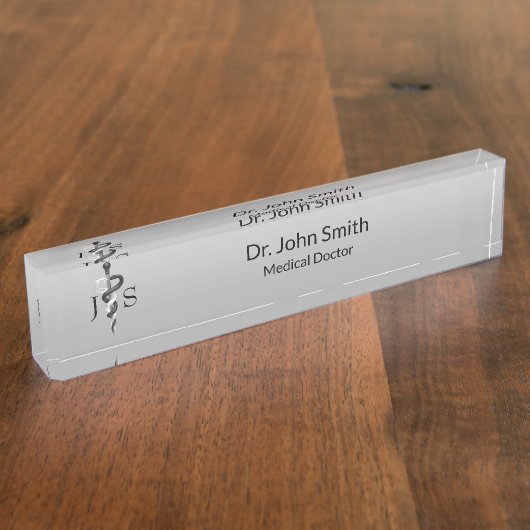 ノーブル医療エレガント白黒アスクレピウス教室 デスクネームプレート (側面)