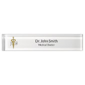 ノーブル医療エレガント金ゴールド銀アスクレピウス階級 デスクネームプレート (正面)