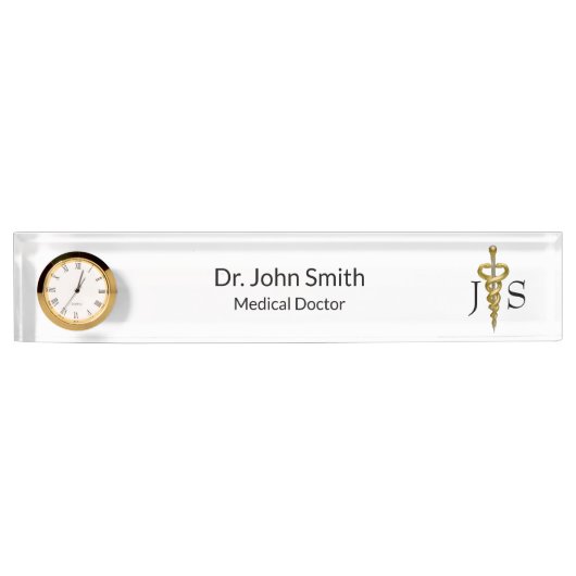 ノーブル医療エレガント階級金ゴールドシルバーアスクレピオス デスクネームプレート (正面)