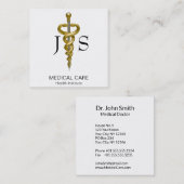 ノーブル医療クラスエレガント金ゴールド銀アスクレピオス スクエア名刺 (正面/裏面)