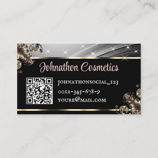 ノーブル銀ピンクローズグリッタースターQRコードロゴ 名刺 (裏面)