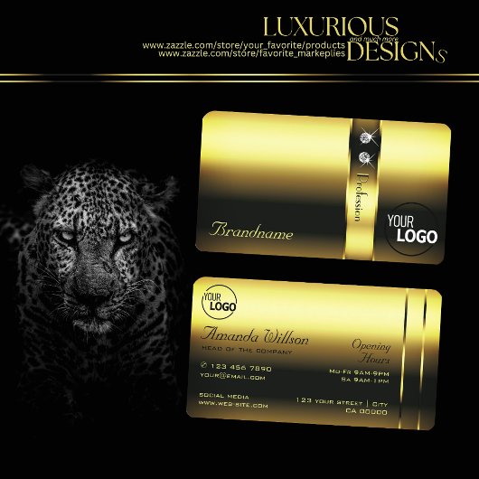 ノーブル黄金の装飾的な輝きダイヤモンドとロゴ 名刺