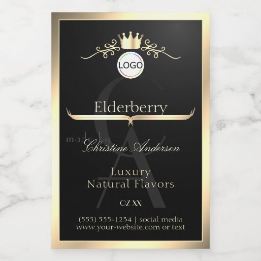 ノーブル ブラック プロダクト ラベル ゴールド フレーム ロゴ モノグラム (シングルラベル)