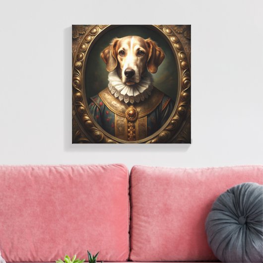ノーブル・ルネッサンス・ドッグポートレートイン・ヴィンテージ・フレーム キャンバスプリント (インサイチュ (リビング))