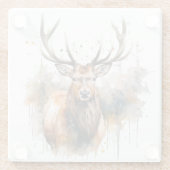 ノーブル〔雄ジカの〕枝角：ウッドランドエルクウォーターカラーアート ガラスコースター (裏面)