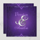 ノーベルパープルテクスチャシルバースクロール招待状 招待状 (正面/裏面)