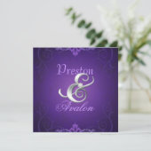 ノーベルパープルテクスチャシルバースクロール招待状 招待状 (スタンド正面)