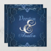 ノーベルブルーテクスチャシルバースクロール招待状 招待状 (正面/裏面)