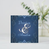 ノーベルブルーテクスチャシルバースクロール招待状 招待状 (スタンド正面)