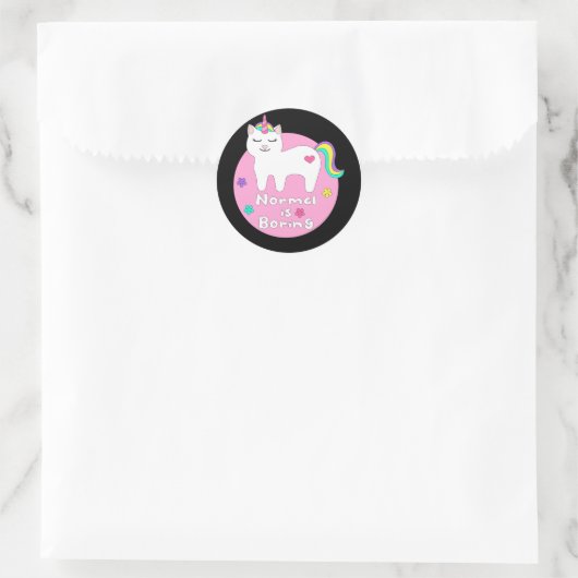 ノーマルは退屈なかわいいユニコーン猫ホワイト&ピンク ラウンドシール (バッグ)