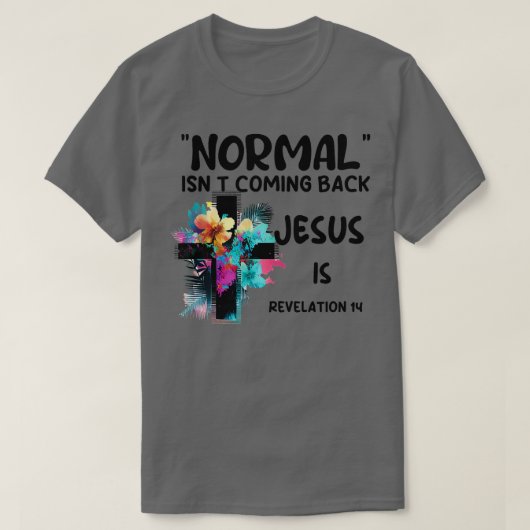 ノーマル島来の背中イエス様は戦車のトップ Tシャツ (デザイン正面)