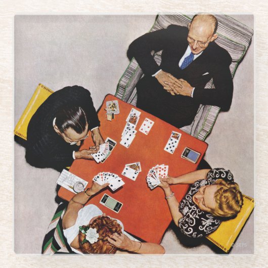 ノーマンロックウェルによるブリッジゲーム ガラスコースター (正面)