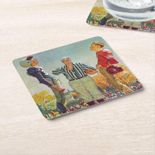 ノーマン・ロックウェルによるコイン・トス スクエアペーパーコースター (アングル)