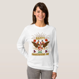 ノームがダッキングするターキー 感謝祭 ロングスリーブ Tシャツ