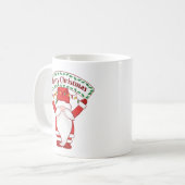 ノームが持つメリークリスマスのバナー コーヒーマグカップ (正面左)