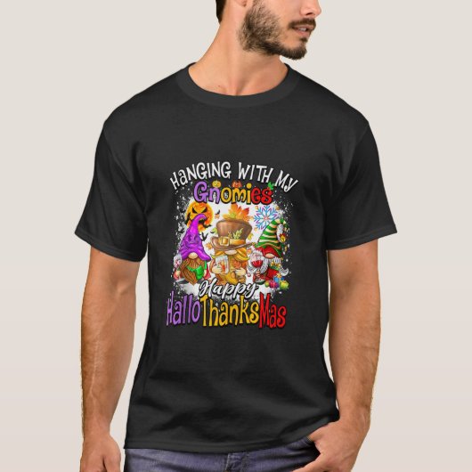 ノームたちとハッピーハロサンクスマス家族 Tシャツ (正面)
