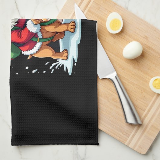 ノームに乗ったイギリスブルドッグのクリスマス Xmas 男の子 キッチンタオル (四つ折り)