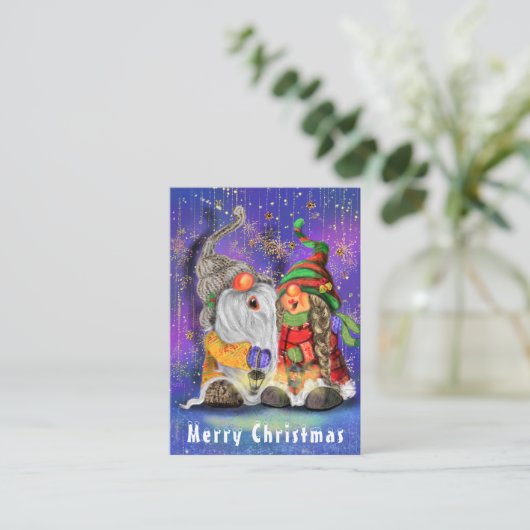 ノームのカップルのクリスマスカード ノートカード (スタンド正面)