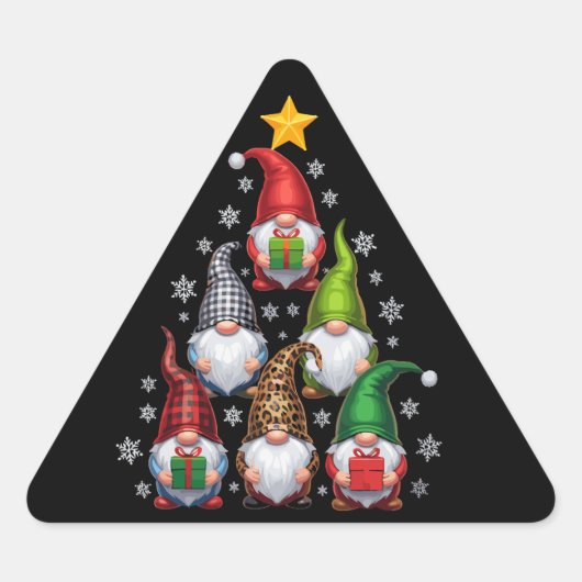 ノームのクリスマスツリー 面白い クリスマス休暇 三角形シール (正面)