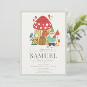 ノームの庭のきのこ グリーン ボーイ 誕生日 招待状 (スタンド正面)