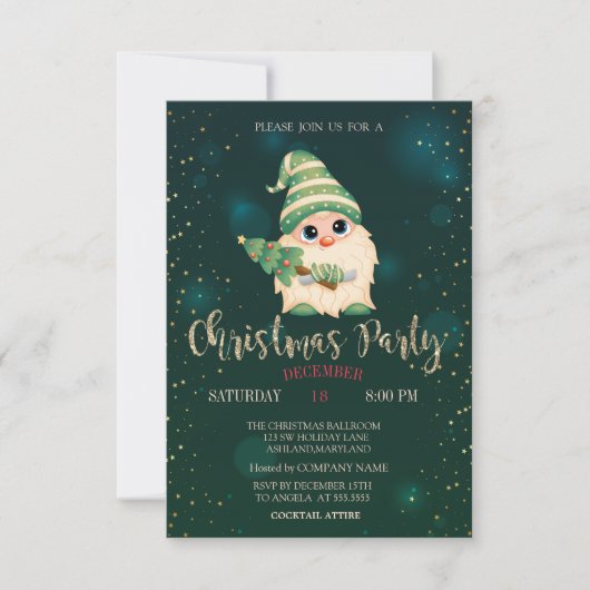 ノームの松の木、星のクリスマス企業パーティー 招待状 (正面)